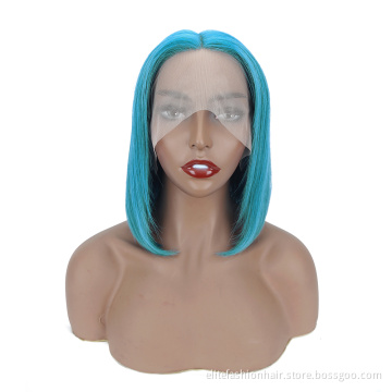 Wholesale T Part Short Bob Straight Hair Wigs for Fashion Women Silky Sky Blue Lace Front Wigs T part lace bob wigs
